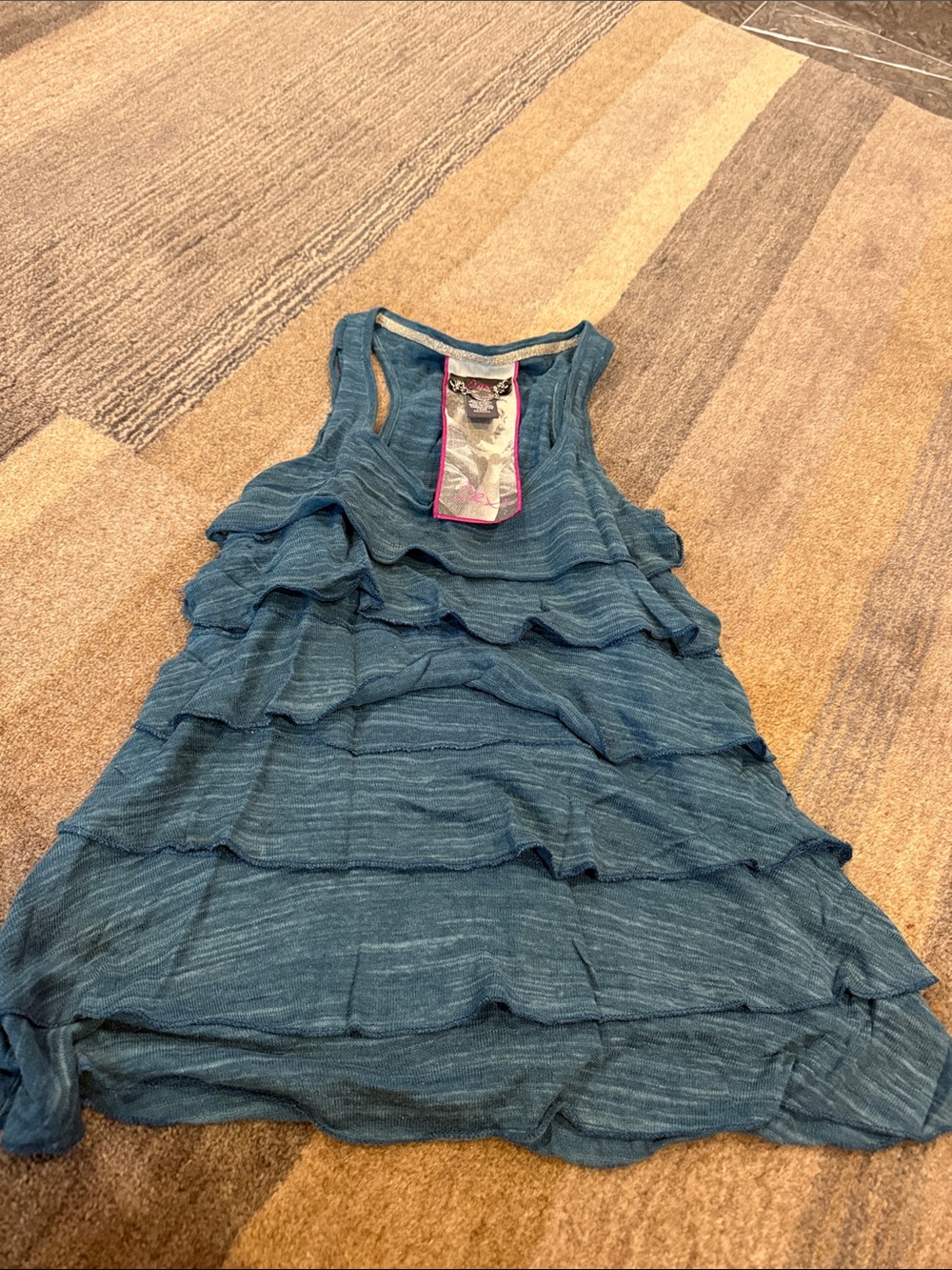 Dex Teal Layered Ruffle Tank Top